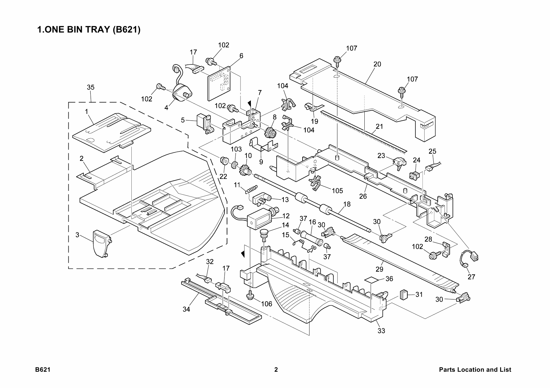 RICOH Options B621 ONE-BIN-TRAY-PT340 Parts Catalog PDF download-2